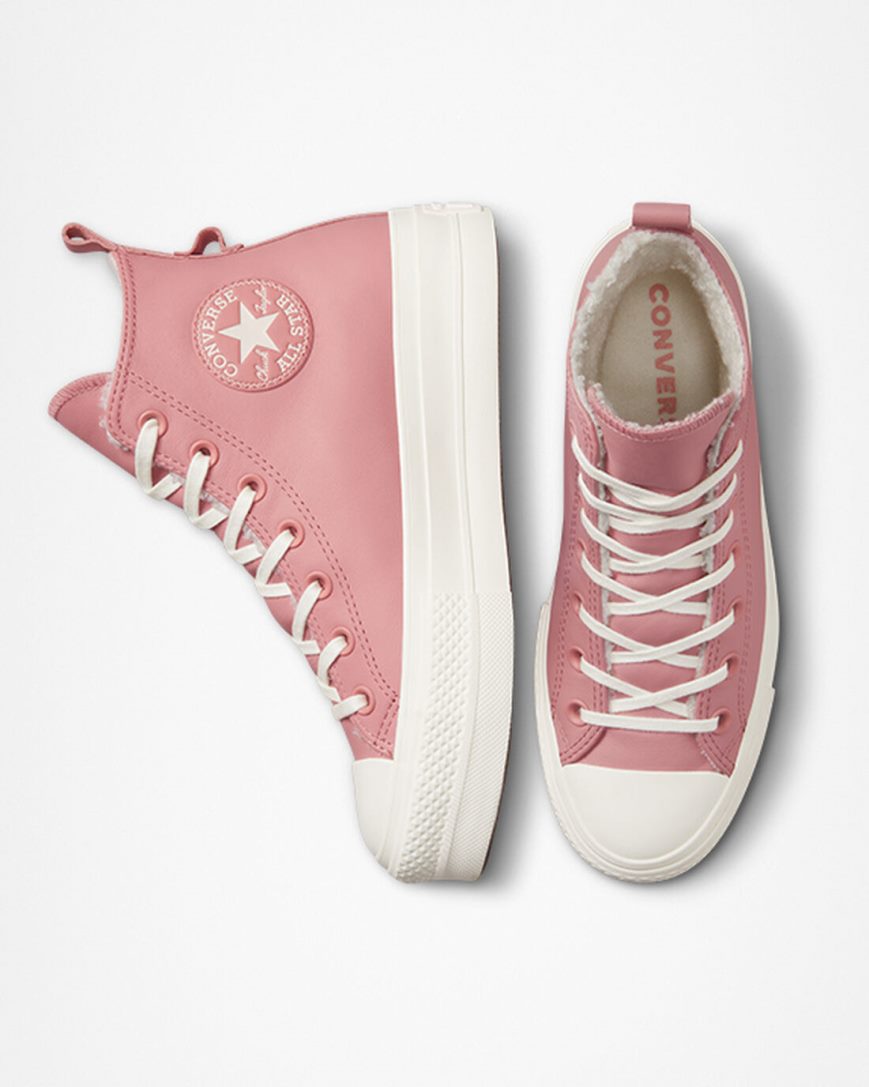 Sapatos Plataforma Converse Chuck Taylor All Star Lift Forradas Couro Cano Alto Feminino Rosa | PT F074T18